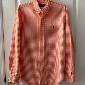 Ralph Lauren Orange Gingham Casual Button Down Shirt